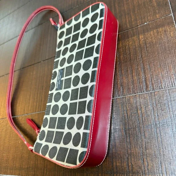 Y2K Baguette Shoulder Bag Black White Geometric Print Red Trim Mini Purse - Picture 4 of 12